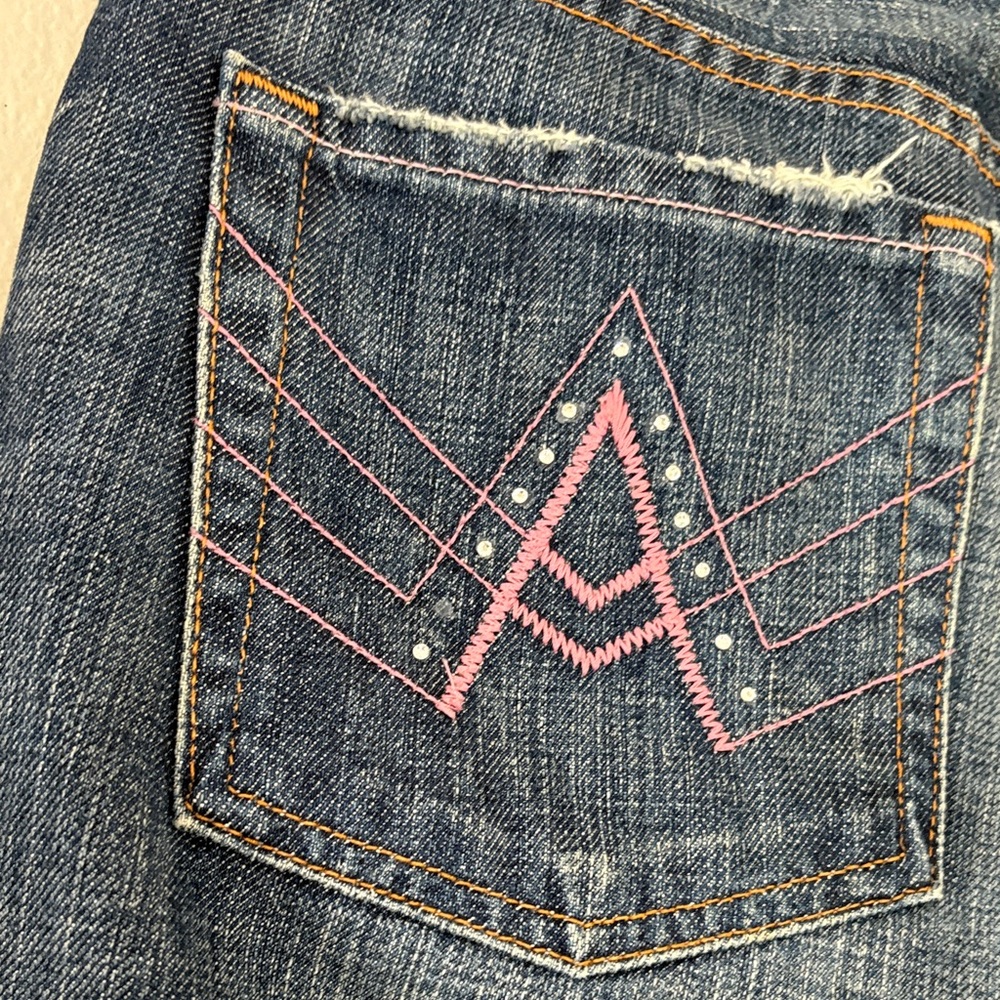 7 For All Mankind A Pocket Jeans Y2K Flare Pink Embellished Faded Denim Size 29 - Picture 9 of 15